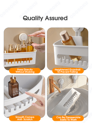 ODOROKU x Taili Corner Shower Caddy One Push Suction Cups Heavy Duty Bathroom Shower Shelf Storage Basket Wall Mounted Organizer for Shampoo Conditioner Body Wash Plastic Shower Rack for Kitchen Drill-Free Removable - ODOROKU