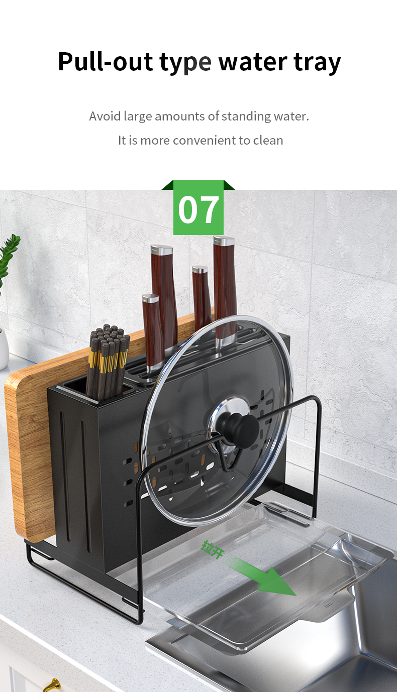 ODOROKU 3 In 1 Kitchen Knife Holder Standing or Wall Mounted 3 in 1 Knife/Cutting Board/Pots Pan Lids Rack Organizer Cutting Board Holder Knife Block without Knives Black / White - ODOROKU