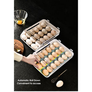 ODOROKU Rolling Stackable Egg Holder Auto Scrolling Down for Refrigerator Smart Stackable Antislip Deviled Egg Tray Food - ODOROKU