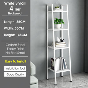 ODOROKU 3/4/5 Tiers Ladder Shelf Bookshelf Freestanding Storage Shelves with Steel Frame Storage Rack Shelf for Office Living Room Kitchen Bedroom Industrial Black White - ODOROKU