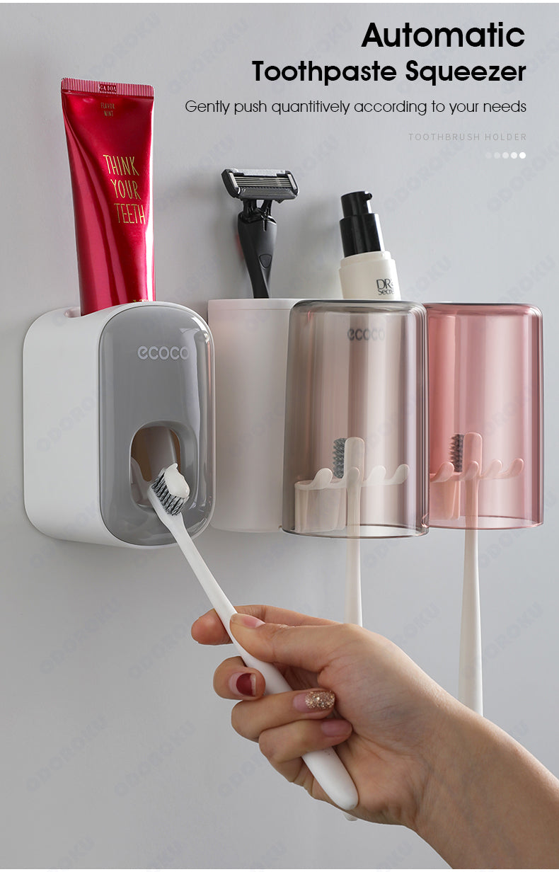 ODOROKU 2/3/4 Cups Toothbrush Holder Wall Mounted with Toothbrush Dispenser Electric Toothbrush Holders for Bathrooms Tooth Brushing Holder for Kids Toothbrush Organizer - ODOROKU