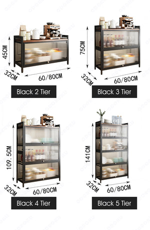 ODOROKU Premium 2/3/4/5 Tiers Heavy Duty Free Standing Black White Kitchen Rack with Cabinet Door & Removable Back Panel for Kitchens Storage with Rolling Wheels Microwave Oven Stand Rack Bakers Rack - ODOROKU