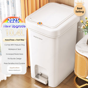 ODOROKU Hand Press/Foot Pedal Flip Up Rubbish Bin With Lid Plastic 2 Ways Opening Foot Pedal Garbage Bins Trash Bin Garbage Can Waste Bin Dustbin Recycling Bin For Living Room Kitchen Bedroom Bathroom 7.3L/10.4L/16.5L/21.5L - ODOROKU