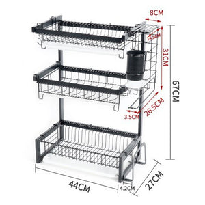 ODOROKU 2/3 Tier Dish Rack 201 Stainless Steel with Utensil Knife Holder and Cutting Board Holder with Drain Board - ODOROKU