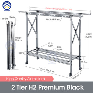 ODOROKU Aluminum Foldable Laundry Rack with Wheels Telescopic Rack Extendable Foldable Clothes Heavy Duty - ODOROKU