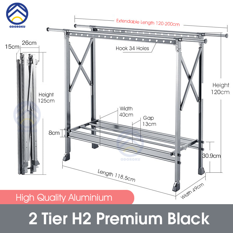 ODOROKU Aluminum Foldable Laundry Rack with Wheels Telescopic Rack Extendable Foldable Clothes Heavy Duty - ODOROKU