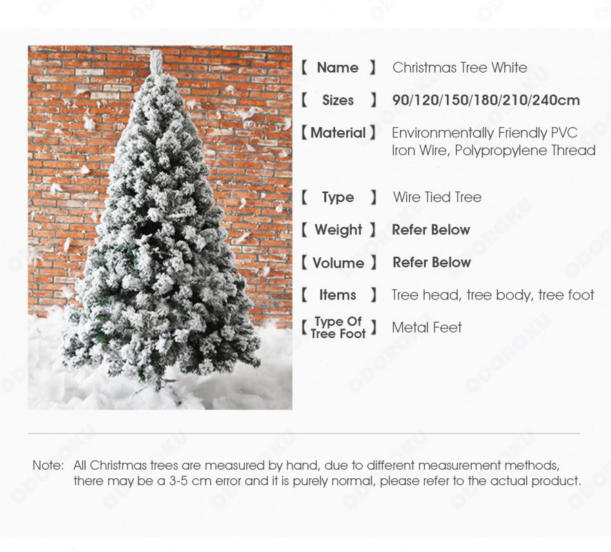 ODOROKU 150/180/210cm Premium Flocked Artificial Christmas Tree Luxury Premium 5ft 6ft 7ft White Christmas Tree Christmas Decors with Stand Durable Pine Tree for Home Office Shopping Center Party - ODOROKU