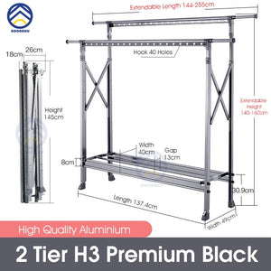 ODOROKU Aluminum Foldable Laundry Rack with Wheels Telescopic Rack Extendable Foldable Clothes Heavy Duty - ODOROKU