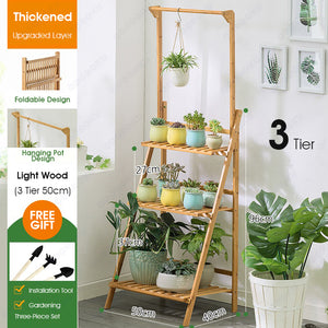 ODOROKU 3/4 Tier Bamboo Ladder Plant Stand Garden Rack Foldable Organizer Flower Display Shelf Rack for Home Patio Lawn Garden Balcony - ODOROKU