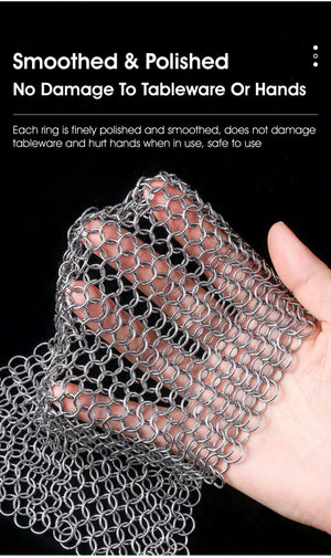 ODOROKU 316 Stainless Steel Chainmail Scrubber Metal Chain for Dish Washing Scrub for Cast Iron Pan Pot Dutch Ovens Skillet Grill Cleaning - ODOROKU