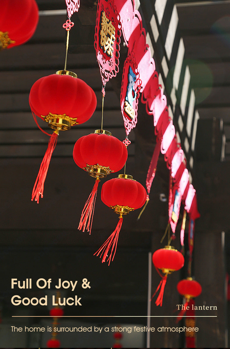 ODOROKU Mini Traditional Chinese Hanging Lanterns Set Decoration Indoor Red Velvet Lamps Chinese New Year Lanterns Mini Lanterns for Tress Plants Lucky Hanging Decorations Chinese New Year - ODOROKU