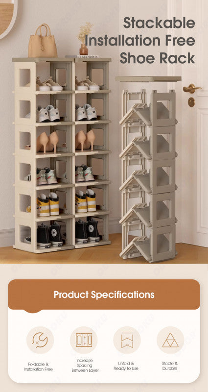 ODOROKU 3/5/7 Tiers Shoe Rack Foldable Vertical Shoe Rack Narrow Shoe Organizer For Space Saving Modern Shoe Storage Cabinet Free Standing Shoe Racks For Entryway Multifunction Cube Shelf For Bathroom Bedroom - ODOROKU