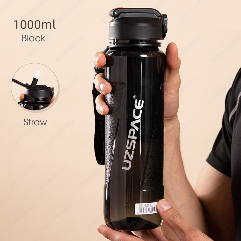 ODOROKU Transparent Straw BPA Free Water Bottle 850ml 1000ml 1 Litre USA Tritan Food Grade Material Easy One-Hand Opening Cover Leak-proof Safety Lock Nylong Strap Ideal for Outdoor Sports Exercise Cycling Tritan Water Bottle - ODOROKU