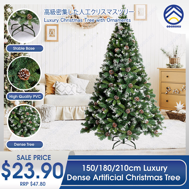 ODOROKU 150/180/210cm Premium Artificial Christmas Tree with Pine Cones Luxury Premium 5ft 6ft 7ft Christmas Tree Christmas Decors with Stand Durable Pine Tree for Home Office Shopping Center Party - ODOROKU