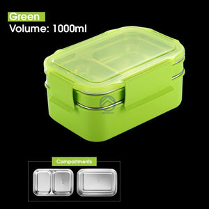 ODOROKU 304 Stainless Steel 2 Levels Bento Box Japanese Lunch Box Kit 1000ml ,2Compartment Leak-proof Bento Lunch Box - ODOROKU