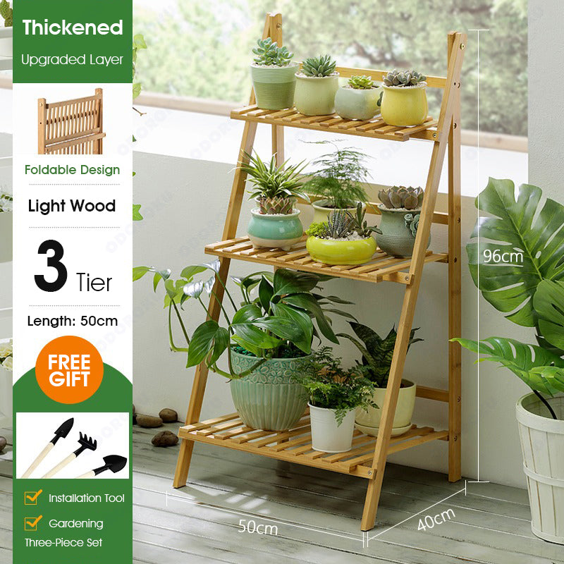 ODOROKU 3/4 Tier Bamboo Ladder Plant Stand Garden Rack Foldable Organizer Flower Display Shelf Rack for Home Patio Lawn Garden Balcony - ODOROKU