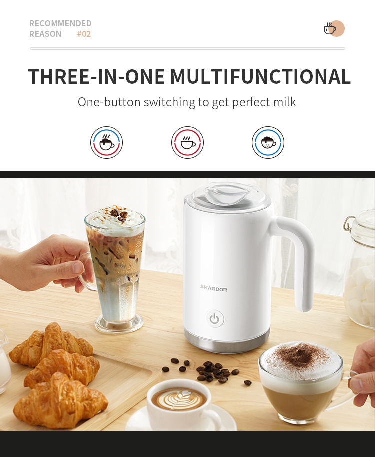 ODOROKU 3 in 1 Electric Milk Frother with Handle Milk Foam for Hot and Cold Milk Hot Chocolate Latte Cappuccino Portable Milk Frother Foam Maker - ODOROKU