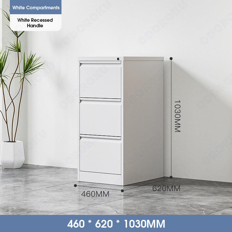 ODOROKU 2/3/4 Tiers Vertical Steel Metal File Office Cabinet Storage Drawer With Lock Office Sliding Pull Out Aesthetic Smooth Drawers Box Convenient Recessed Handle & Finger Pull High Capacity Heavy Duty Strong Load Bearing For A4 Size Files Letters - ODOROKU