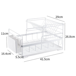 ODOROKU Kitchen 2 Tier Dish Drainer Removable Drying Rack Utensils Holder Water Tray Black White - ODOROKU