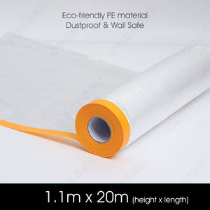 ODOROKU Pre Taped Renovation Plastic Dust Cover Protection Disposable Furniture Dustproof Cover Plastic Cover Plastic Film 4.5/4/3/1M x 20M - ODOROKU