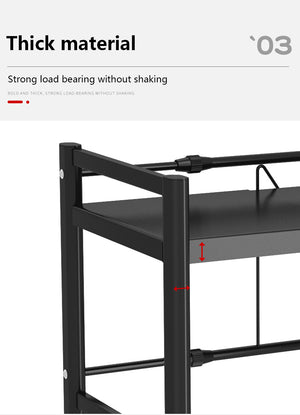 ODOROKU 1/2 Tier Microwave Oven Rack with Utensils Set and Hooks Expandable Black Carbon Steel Extendable Microwave Rack Shelf Counter Kitchen Organizer Storage Rack 201 Stainless Steel Hook Adjustable from 37~64cm - ODOROKU