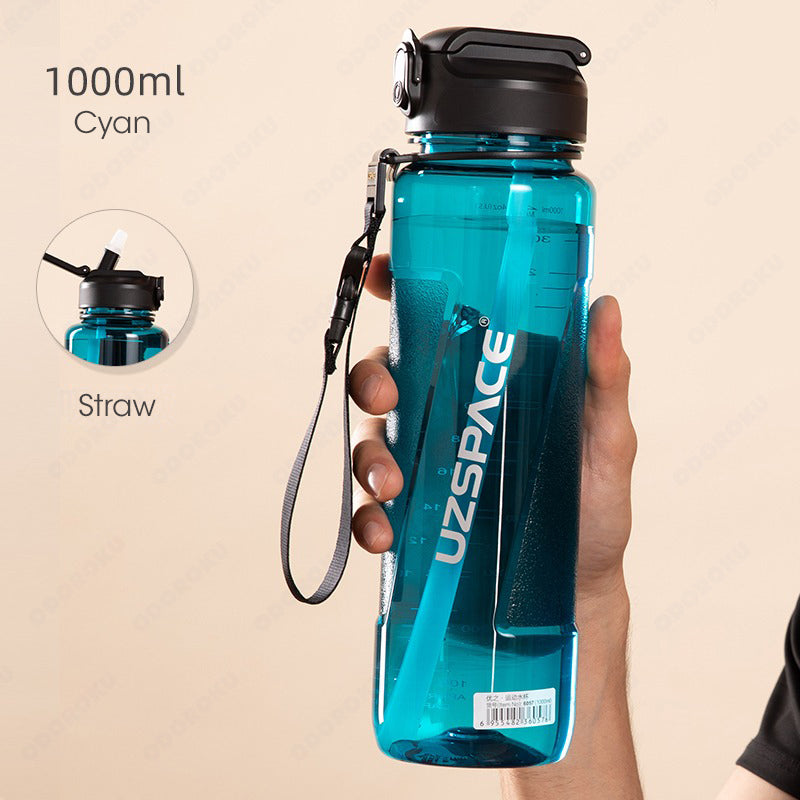 ODOROKU Transparent Straw BPA Free Water Bottle 850ml 1000ml 1 Litre USA Tritan Food Grade Material Easy One-Hand Opening Cover Leak-proof Safety Lock Nylong Strap Ideal for Outdoor Sports Exercise Cycling Tritan Water Bottle - ODOROKU