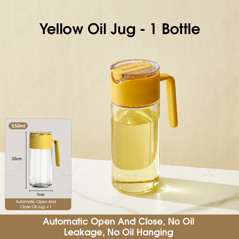 ODOROKU Glass Auto Flip Open & Anti Drip Oil Dispenser 550ml with Non-Drip Spout and Non-Slip Handle Leakproof Automatic Oil Dispenser Bottle Vinegar Sauce Olive Oil Sauce Seasoning Sauce Bottle for Kitchen Cooking - ODOROKU