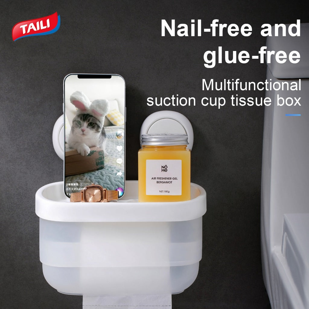 ODOROKU x Taili One Push Suction Cup Toilet Paper Roll Holder Wall Mounted Bathroom Tissue Box Suction Cup Punch-free Toilet Roll Paper Holder with Easy Installation