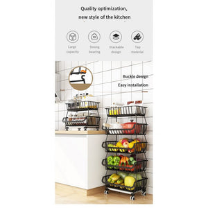 ODOROKU 2/3/4/5/6 Tiers Kitchen Basket Rack with Wheels Multipurpose Rack Storage Vegetable And Fruit Basket - ODOROKU