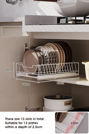 ODOROKU Sliding Cabinet Drawer Rack For Dishes Plates Bowl Organizer with Water Tray and Adhesive Tape Kitchen Drawers Multi-Purpose Under Sink Organizer and Storage for Kitchen Under Bathroom Sink Organizer Black White - ODOROKU