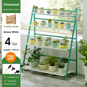 ODOROKU 3/4 Tier Bamboo Ladder Plant Stand Garden Rack Foldable Organizer Flower Display Shelf Rack for Home Patio Lawn Garden Balcony - ODOROKU