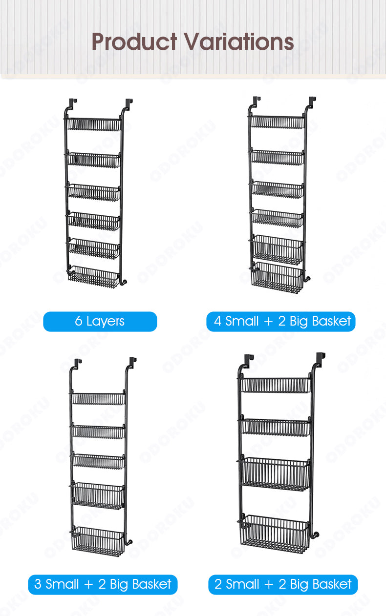 ODOROKU Over the Door Hanging Basket Organizer Shower Caddy 4/6 Tiers Door Organizer Suction Cup Pantry Organizer Storage Hanging Spice Rack for Kitchen Bathroom Bedroom - ODOROKU