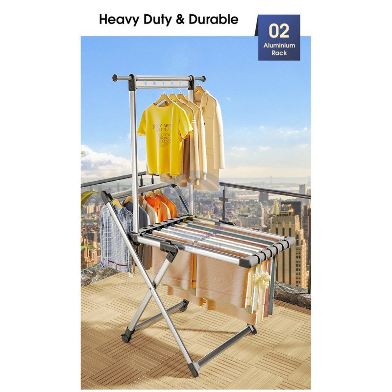 ODOROKU Aluminum Foldable Clothes Drying Rack with Wheels High Quality Laundry Rack Stable & Solid Aluminum - ODOROKU