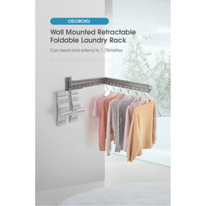 ODOROKU Aluminum Wall Mounted Foldable Telescopic Laundry Rack Drying Rack Heavy Duty Foldable Space Saving Retractable - ODOROKU