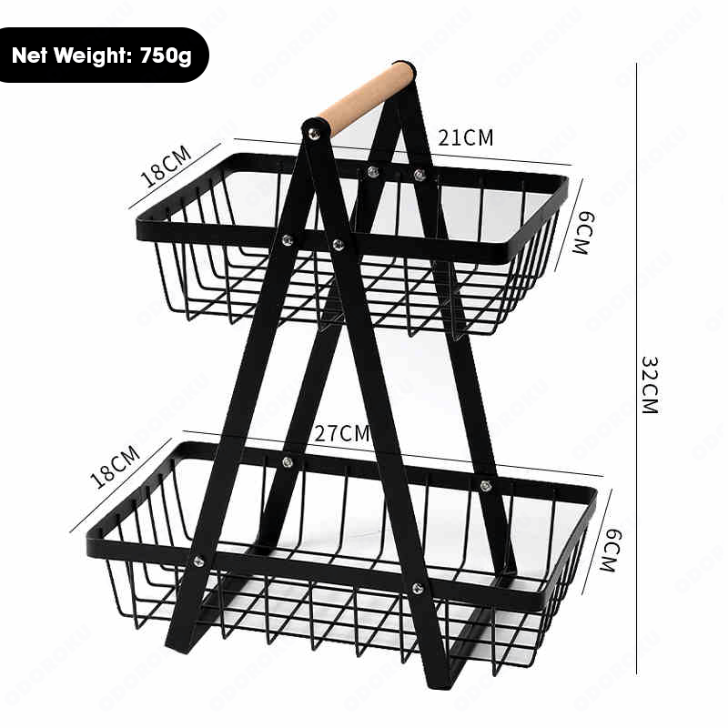 ODOROKU 2/3 Tiers Kitchen Countertop Fruits Basket Rack for Kitchen Organizer Storage & Dining Room Fruits Vegetable Bread Snacks Large Capacity Fruit Storage Stand Black White - ODOROKU