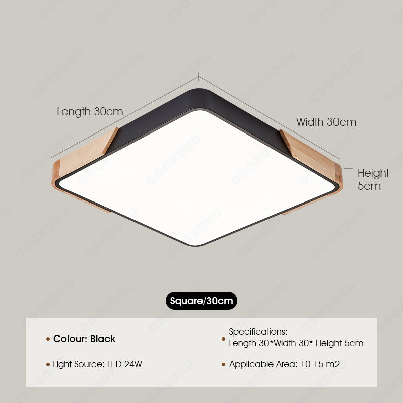 ODOROKU Square Modern LED Ceiling Light Minimalist Wood Style Flush Mount Ceiling Light Fixture Circle Lighting Lamp with Acrylic Lampshade for Bedroom Living Room Dining Room Laundry Black White - ODOROKU