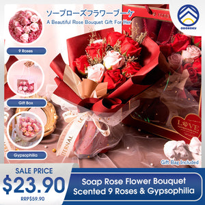 ODOROKU Soap Rose Flower Bouquet with Gift Bag Scented Soap Rose Flower 9 Roses Artificial Flower Bouquet Gift for Birthdays Valentines Day Mothers Day - ODOROKU