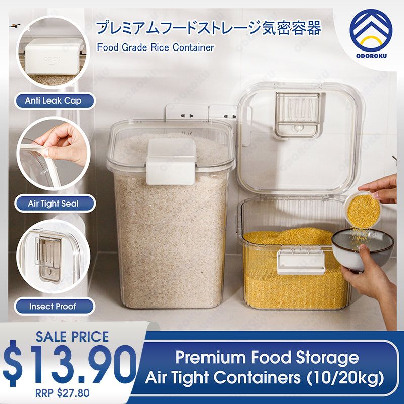 ODOROKU 5/10 kg Large Rice Storage Containers with Lids Airtight with for Flour, Sugar, Rice & Baking Supply Airtight Kitchen & Pantry Bulk Food Storage for Kitchen Organization - ODOROKU