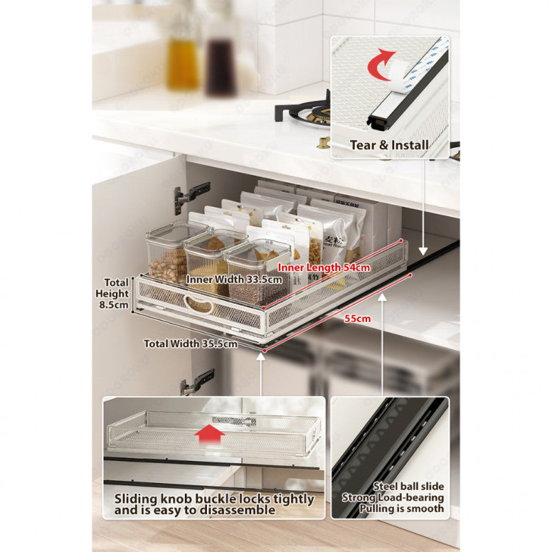 ODOROKU Huge Size Sliding Cabinet Basket Organizer Drawer Multi-Purpose Under Sink Organizers and Storage for Bathroom Kitchen Under Bathroom Sink Organizer - ODOROKU