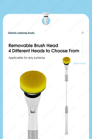 ODOROKU 62-111cm Electric Cleaning Brush Rechargeable Cordless Multi-Purpose 360 Rotating Shower Spin Scrubber Adjustable Arm Power Brush with 4 Replaceable Head Cleaning Tool for Floor Kitchen Bath - ODOROKU