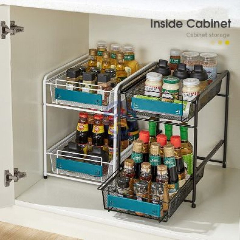 ODOROKU 2 Tier Pull Out Drawer Spice Rack Storage Rack Cabinet Multi-layer Shelf Holding Seasoning Pots - ODOROKU