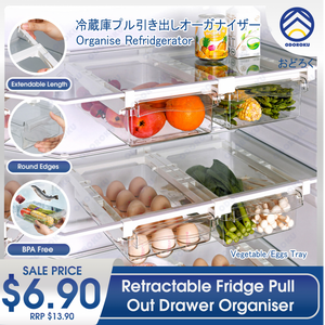 ODOROKU Refrigerator Hanging Drawer Storage Box Retractable Extendable Pull Out Drawer Food Fruit Storage Egg Box Tray - ODOROKU