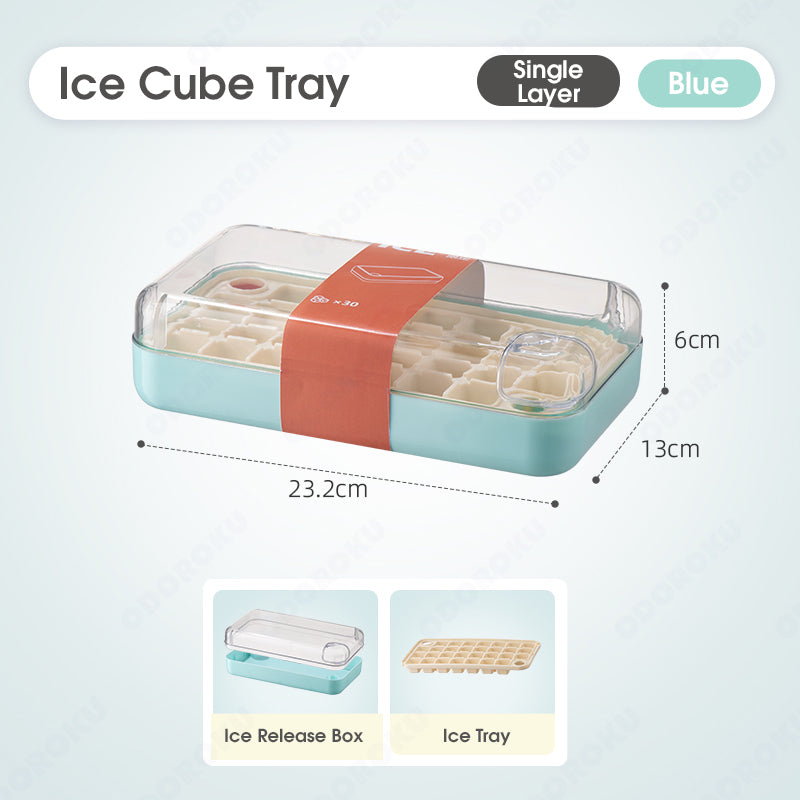 ODOROKU 30/60 Pcs Ice Cubes One Button Press Release Ice Cube Tray with Lid and Bin Double Layer Quick Release Design Ice Storage Box Ice Maker Mold for Freezer with Container Food Grade BPA Free - ODOROKU