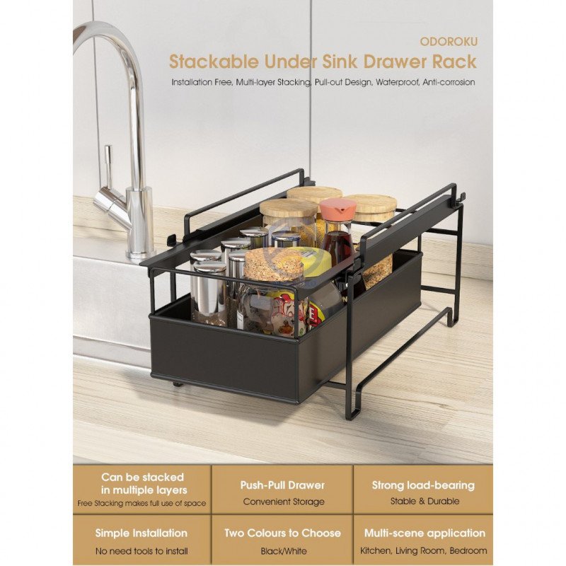 ODOROKU Stackable Drawer Rack Pull Out Storage Drawer Stackable Design Simple Installation Rack with Drawer - ODOROKU