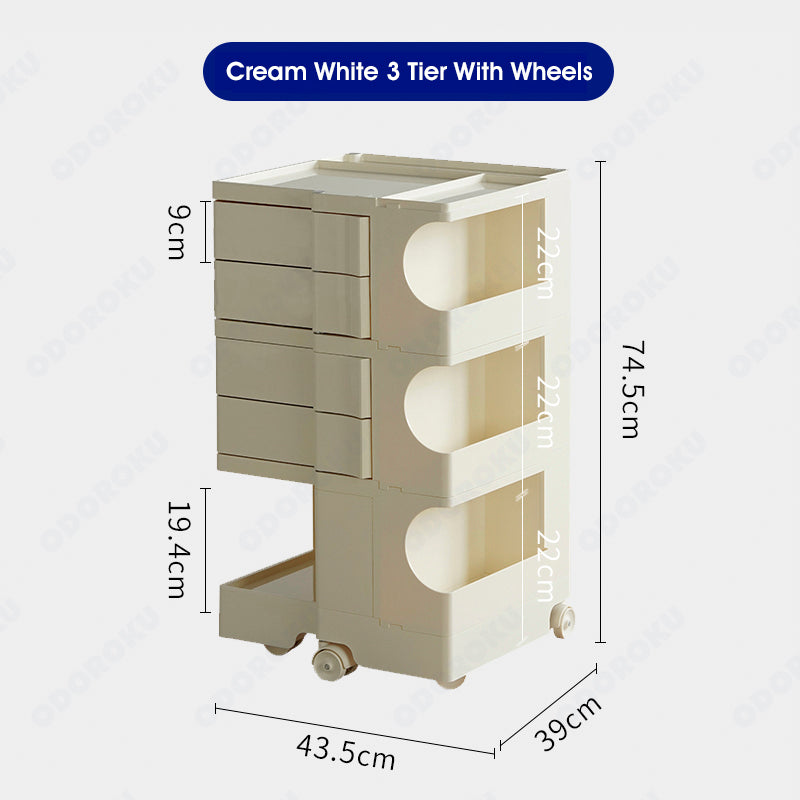 ODOROKU 2/3 Tiers Rolling Cart with Multi-Compartments & Hidden Storage Rotating Storage Organizer with Wheels Storage Trolley for Office Living Room Kitchen Movable Storage Organizer - ODOROKU