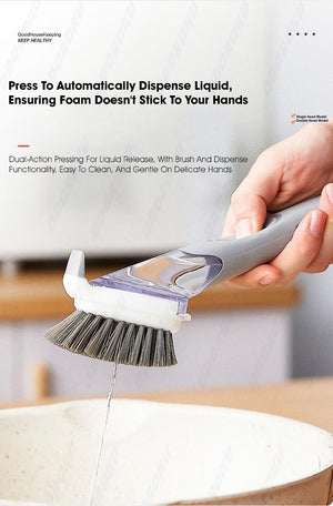 ODOROKU 2-Sided Non-Scratch Cleaning Brush Scrubber With Soap Dispenser Non-Metal Hands-Free Sponges Pot Scrubbing Removable Brush Deep Cleaning Removal of Stubborn Food Stains & Grime Kitchen Dishwashing Pots Pans Dishes Stovetop Sink Kitchen Shower - ODOROKU