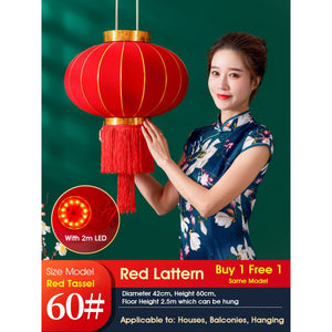 (Set of 2) ODOROKU Premium Foldable Huge Size Traditional Chinese Hanging Lanterns with LED Light Decorative Indoor Red Velvet Lamps Chinese New Year Lanterns - ODOROKU