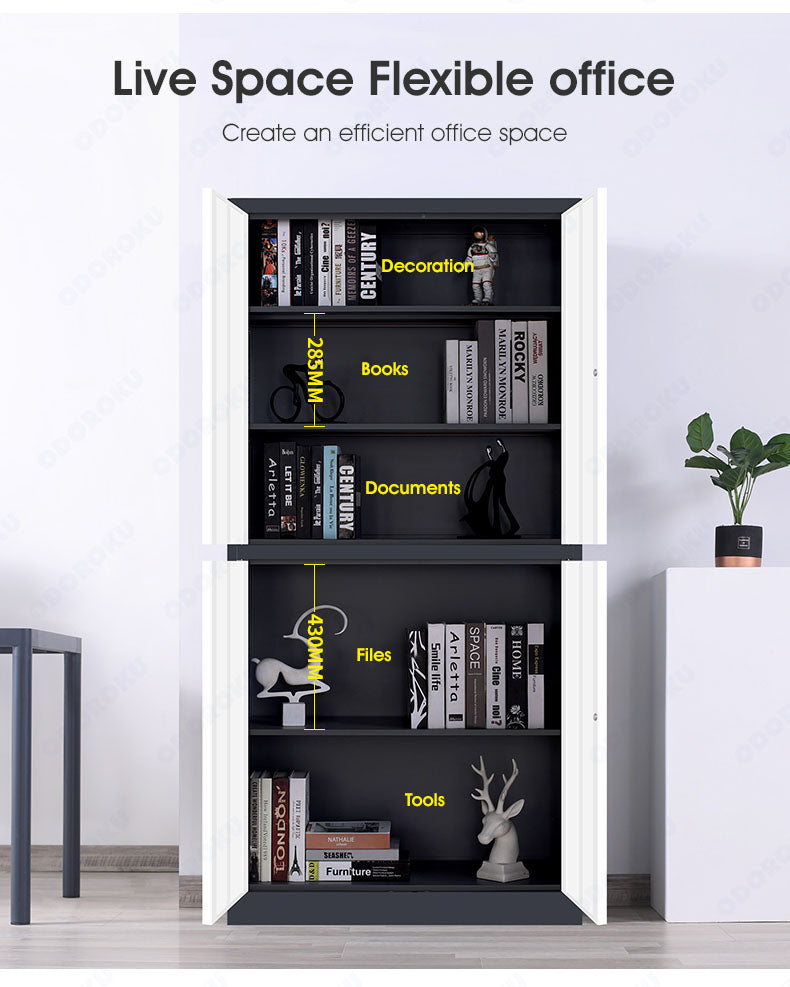 ODOROKU Black & White Office Metal Storage Cabinets High Steel Swing Door with Lockable Steel Storage Cabinet with Doors and Shelves Office Cabinet for Home Office Garage Classroom Bookshelf Home Cabinet - ODOROKU