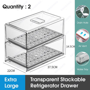 ODOROKU Stackable Refrigerator Drawer Organizer Bins Refrigerator Storage Bins Drawers Stackable Clear Fridge Organizer BPA Free Plastic Storage Drawers - ODOROKU