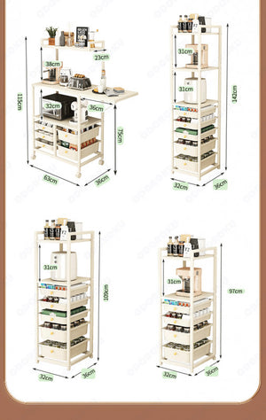 ODOROOKU 2/3/4 Tiers Folding Tabletop Standing Bakers Rack with Pullout Baskets and Wheels Kitchen Rack Cabinet with Drawer Movable Storage Rack - ODOROKU